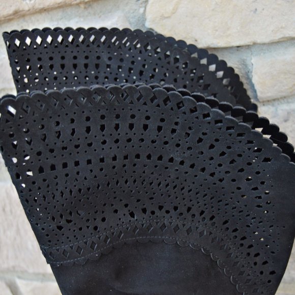 Boho High Heel Wide Top Boots w/ Laser Cut Outs - Picture 4 of 7